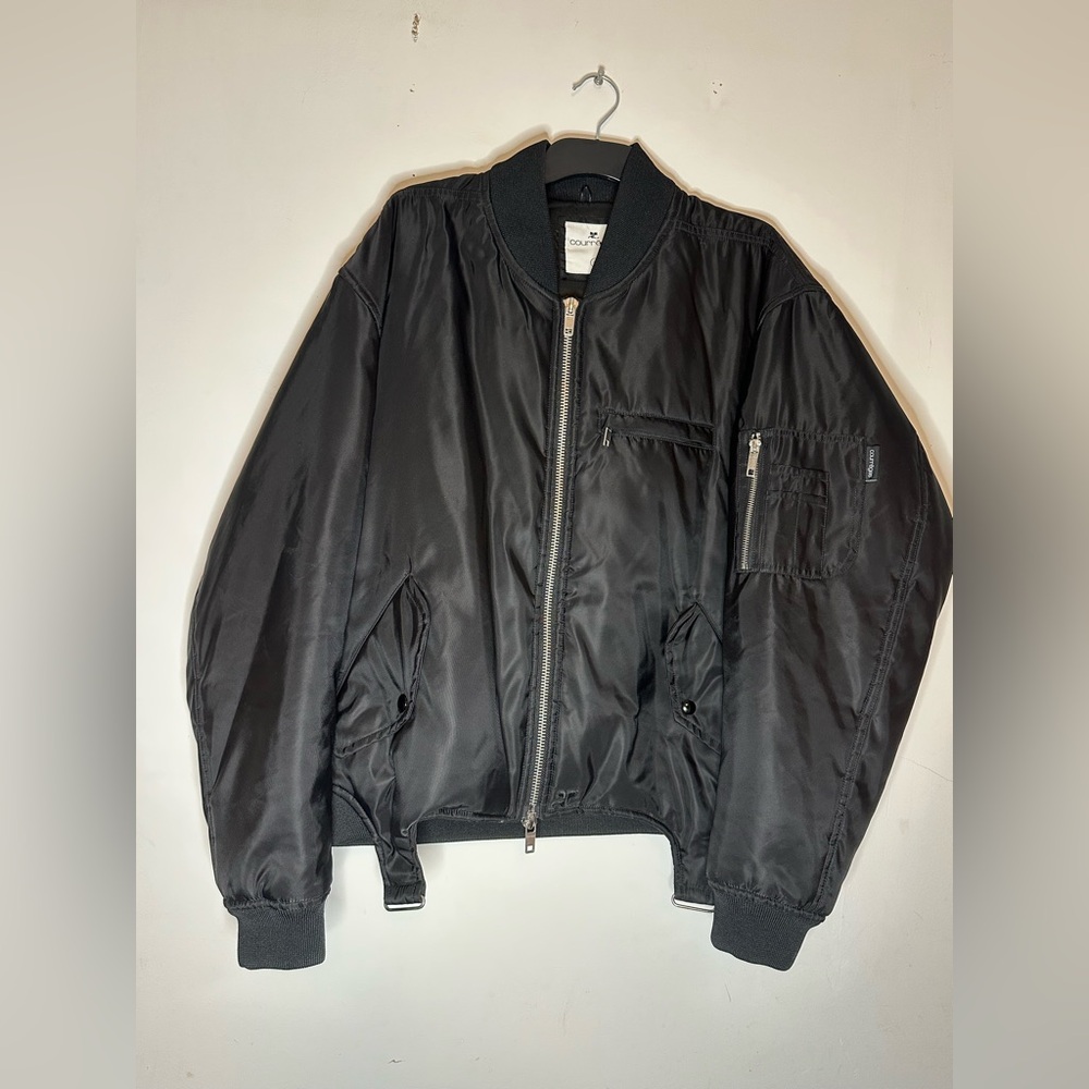 Courrèges Black Bomber Jacket with Logos and Back Strap size Medium
